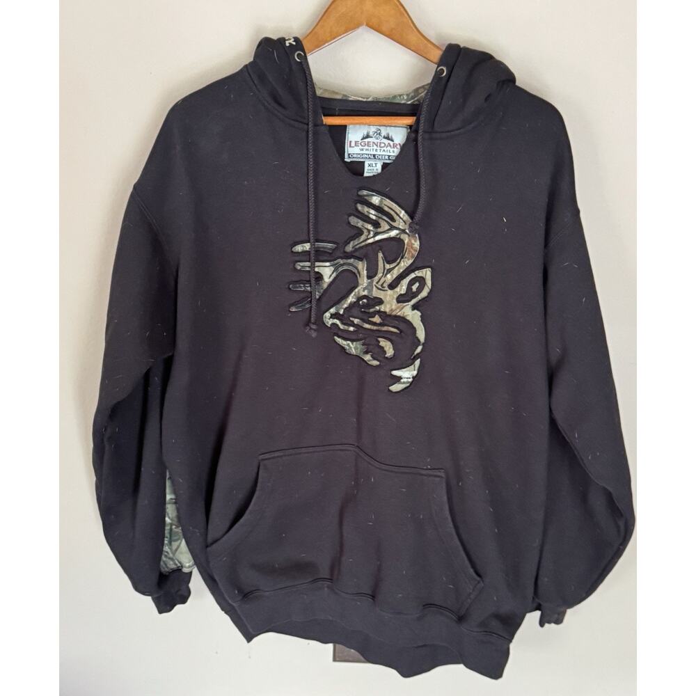 Legendary Whitetails Hoodie Mens XLT Black Camo Pullover Deer Logo Hunting